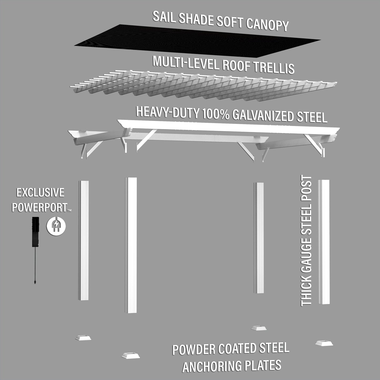 14x10 Hawthorne Traditional Steel Pergola With Sail Shade Soft Canopy