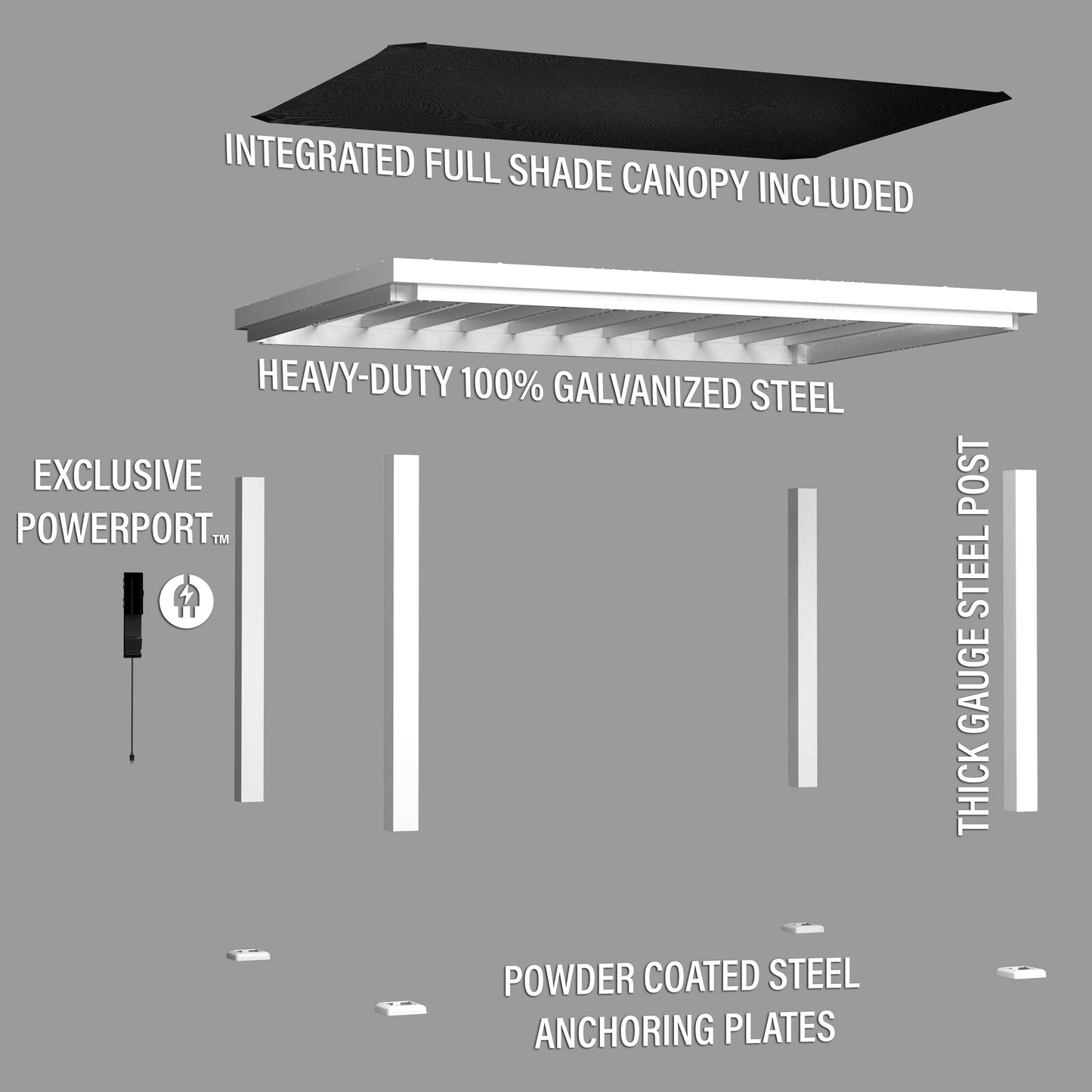 14x10 Windham Modern Steel Pergola With Sail Shade Soft Canopy