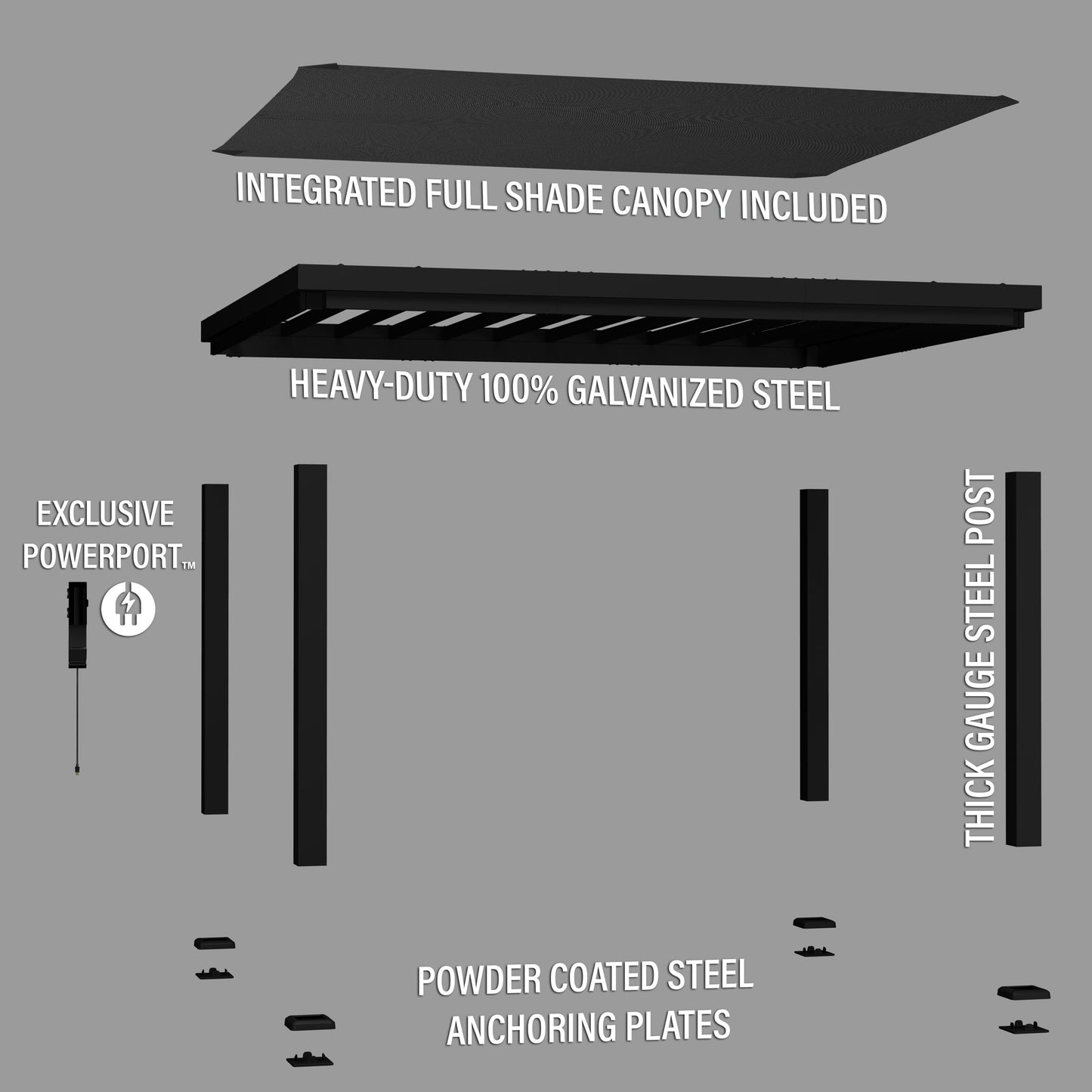 14x12 Trenton Modern Steel Pergola With Sail Shade Soft Canopy