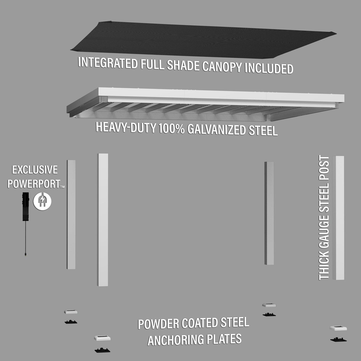 14x12 Windham Modern Steel Pergola With Sail Shade Soft Canopy