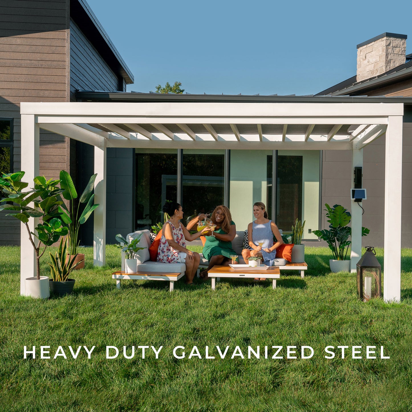 14x10 Windham Modern Steel Pergola With Sail Shade Soft Canopy