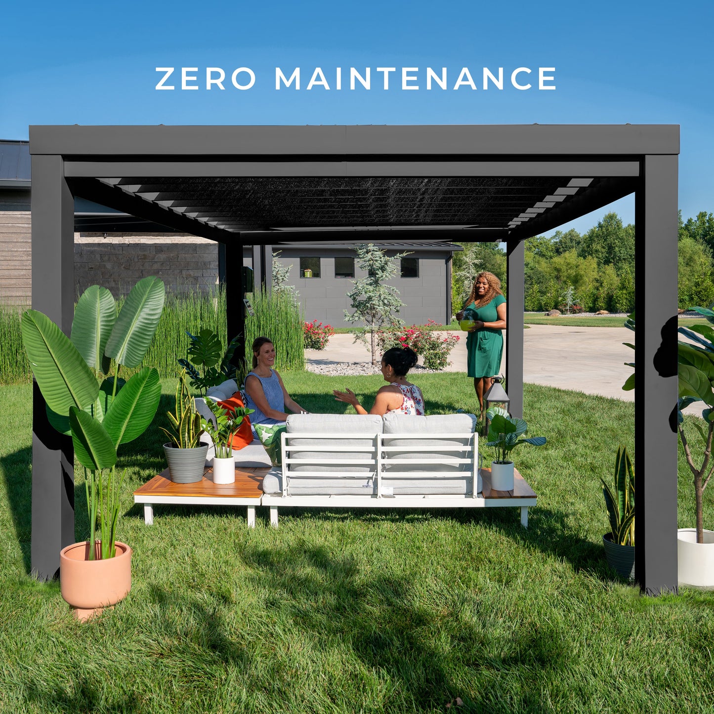 14x12 Trenton Modern Steel Pergola With Sail Shade Soft Canopy