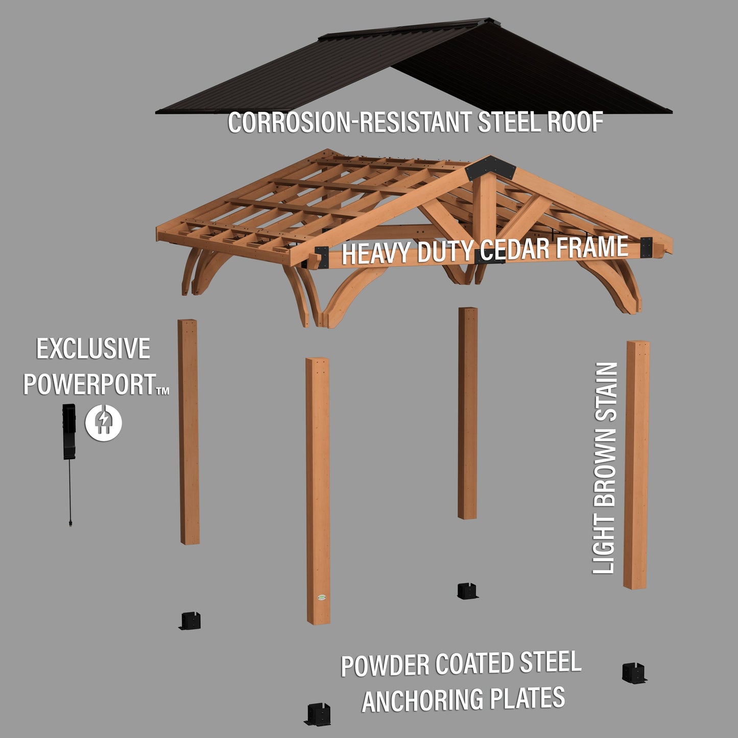 12x12 Arlington Gazebo with Electric - Lt Brown