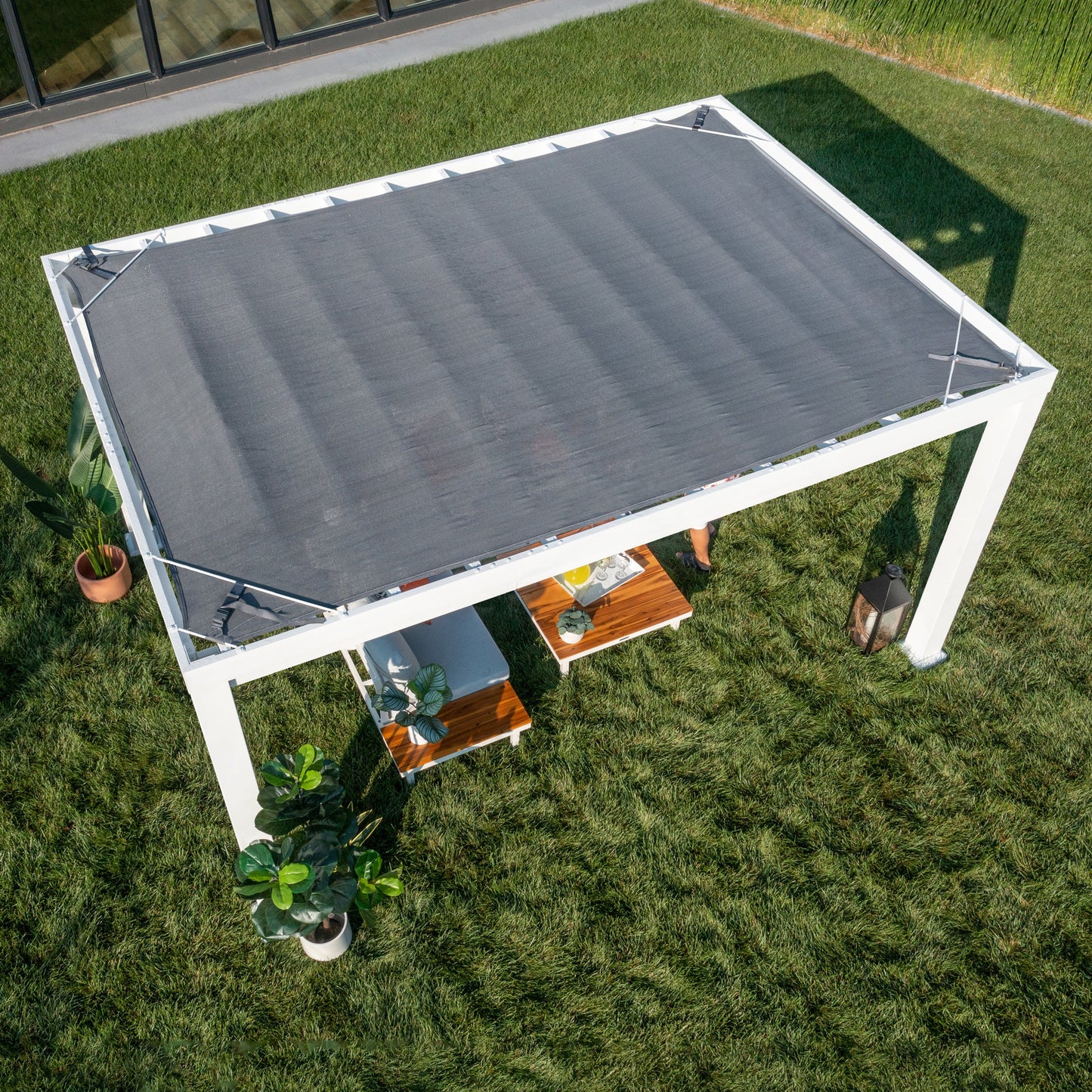 14x10 Windham Modern Steel Pergola With Sail Shade Soft Canopy