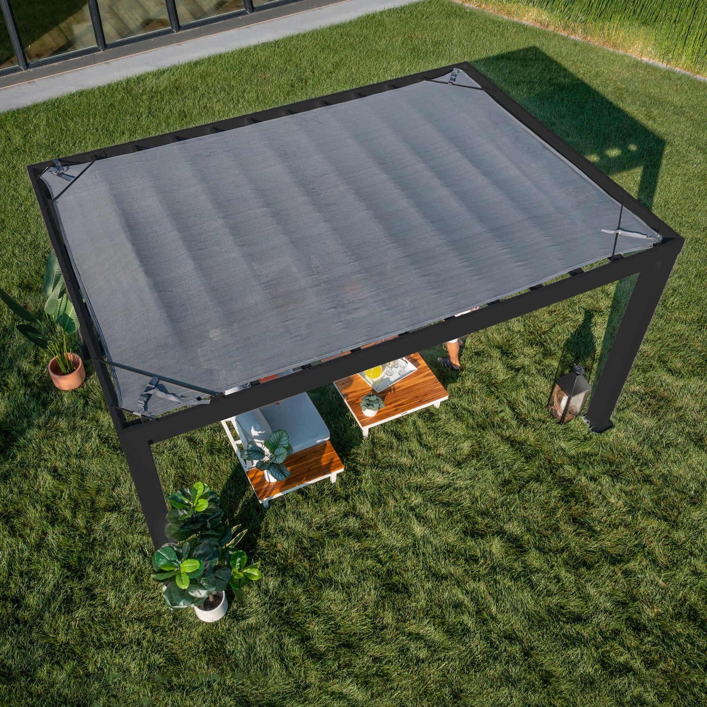14x10 Trenton Modern Steel Pergola With Sail Shade Soft Canopy OOS