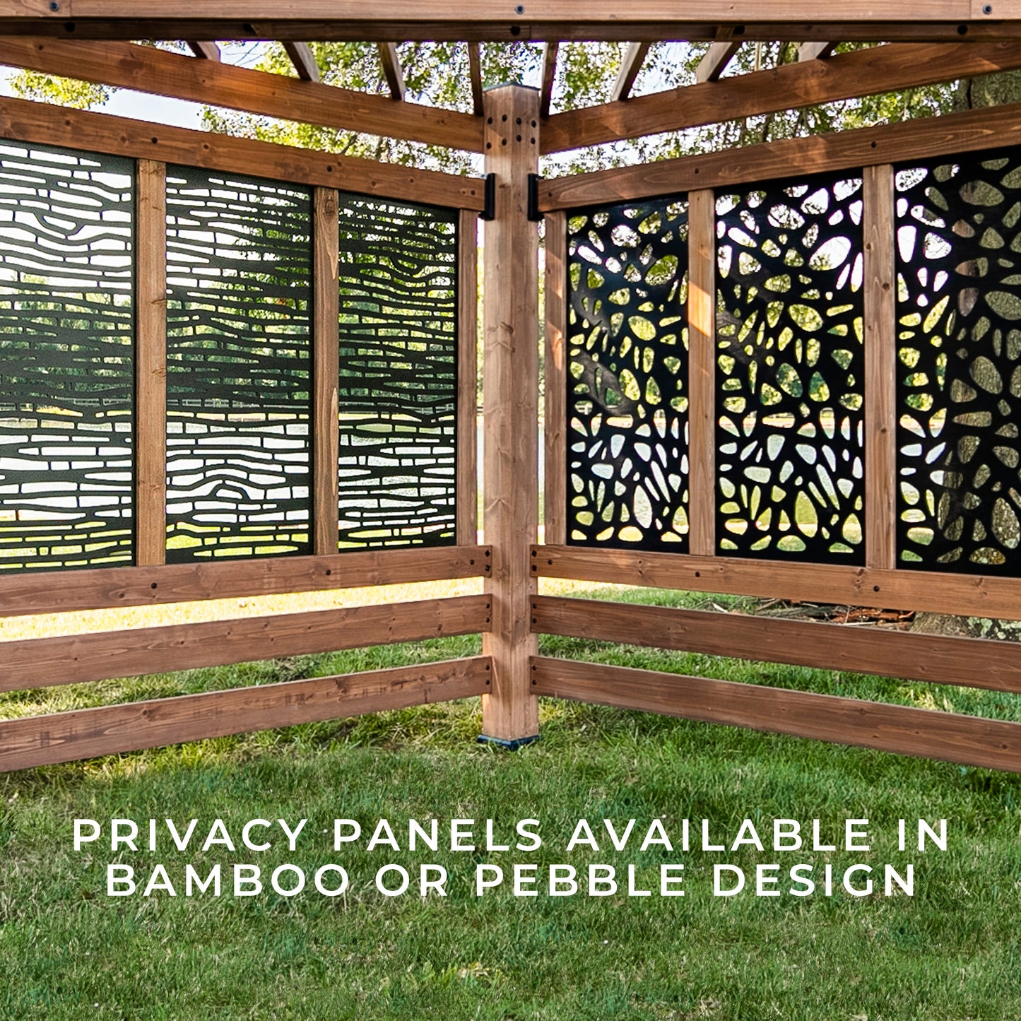 Tuscany Corner Pergola with Conversation Seating - Bamboo Panels