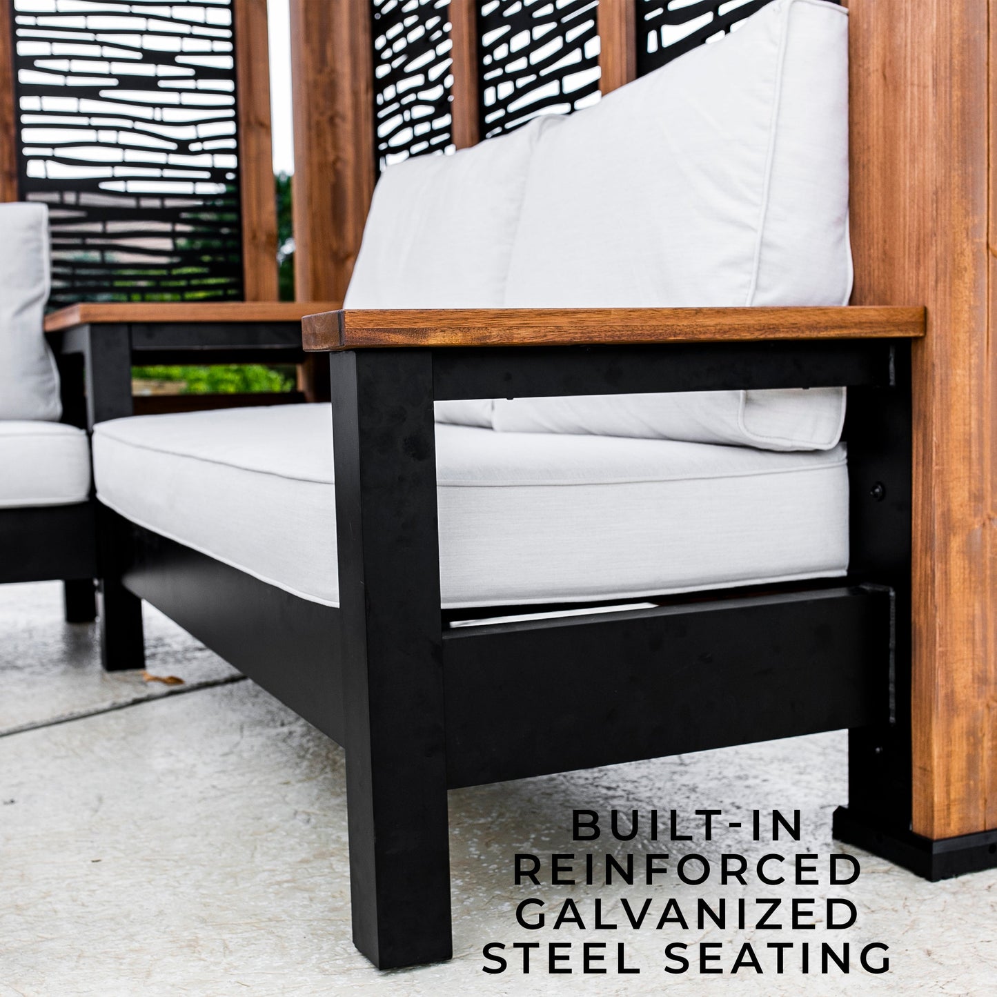 Tuscany Corner Pergola with Conversation Seating - Bamboo Panels