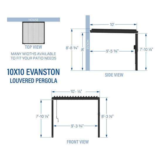 10x10 Evanston Wall Mounted Louvered Pergola