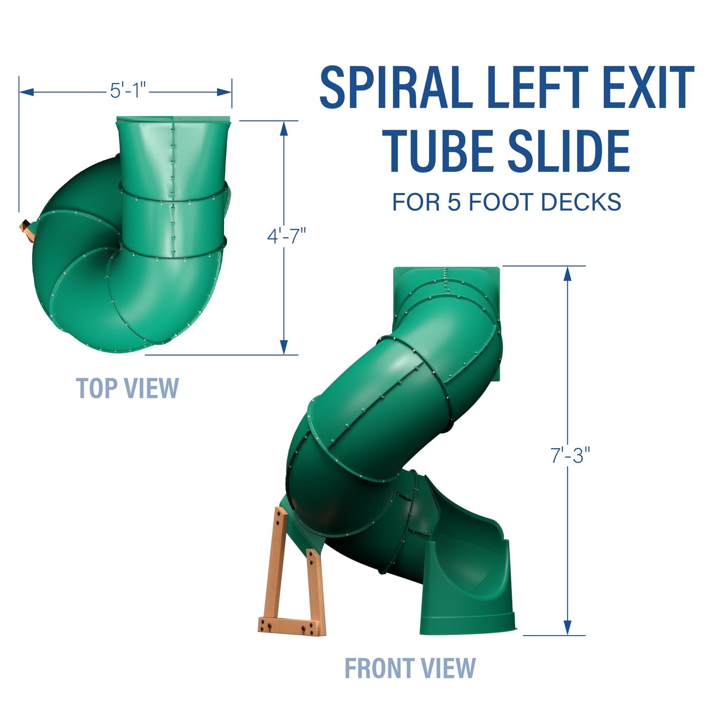 Spiral Left Exit Tube Slide for 5 Foot Decks